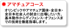 オリンピックやアマチュア国体・全日本・全日本社会人の試合に出場したい方へ、基本動作からディフェンス（防御）・オフェンス（攻撃）までの技術を徹底指導します。